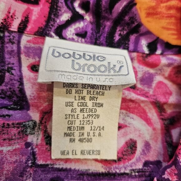 Vtg Bobbie Brooks Floral Button Up Top Womens M 12/14 Hawaiian Camp Shirt Retro - Picture 6 of 8